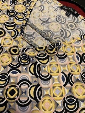 Sleeveless Geometric Print Tank Top - Yellow, Black & White